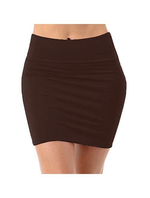 Fashionazzle Women's Casual Rayon Stretchy Bodycon Pencil Mini Skirt