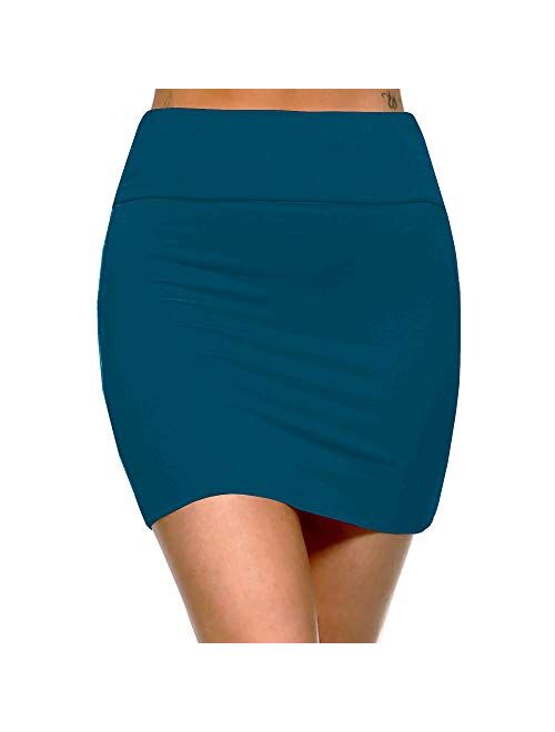 Fashionazzle Women's Casual Rayon Stretchy Bodycon Pencil Mini Skirt