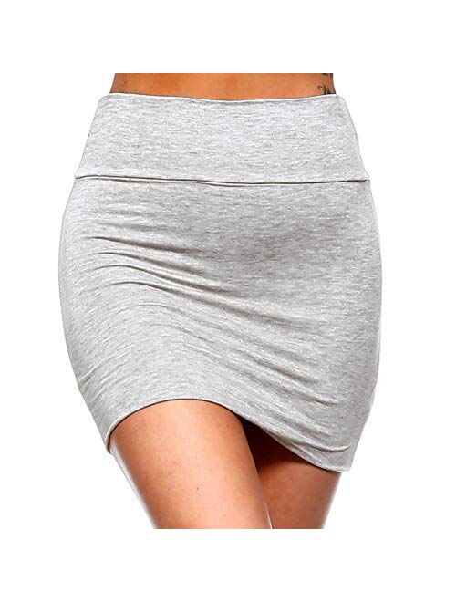 Fashionazzle Women's Casual Rayon Stretchy Bodycon Pencil Mini Skirt