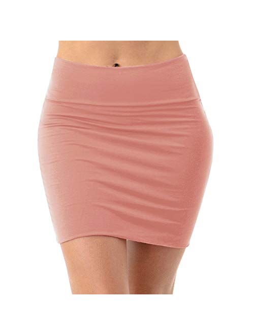 Fashionazzle Women's Casual Rayon Stretchy Bodycon Pencil Mini Skirt