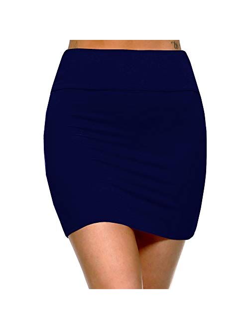 Fashionazzle Women's Casual Rayon Stretchy Bodycon Pencil Mini Skirt