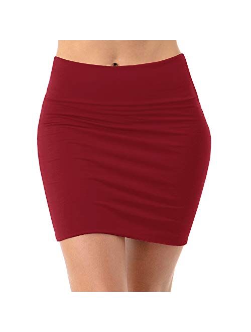 Fashionazzle Women's Casual Rayon Stretchy Bodycon Pencil Mini Skirt