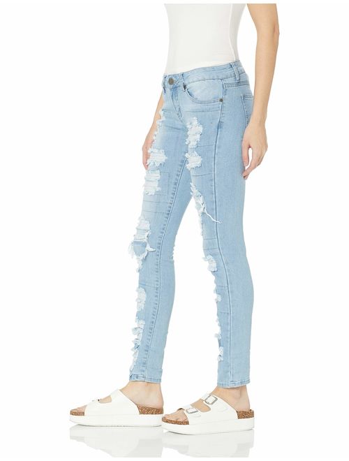 V.I.P.JEANS Women's Juniors Ripped Distressed Repaired Skinny Jeans