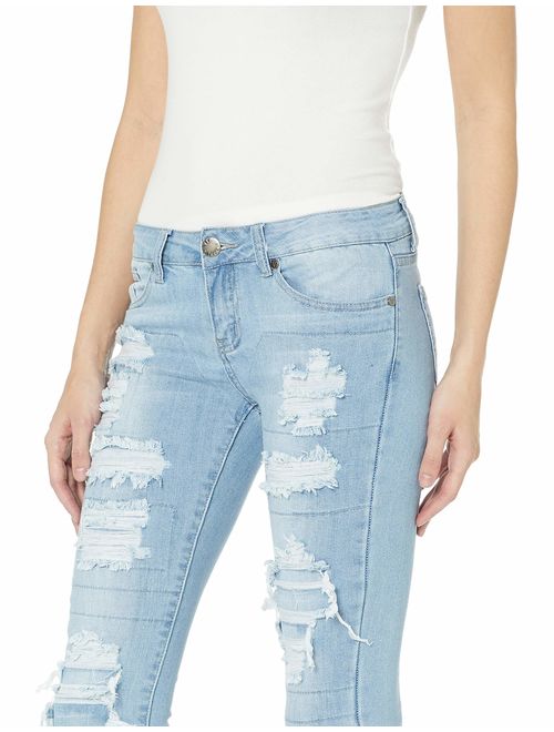 V.I.P.JEANS Women's Juniors Ripped Distressed Repaired Skinny Jeans