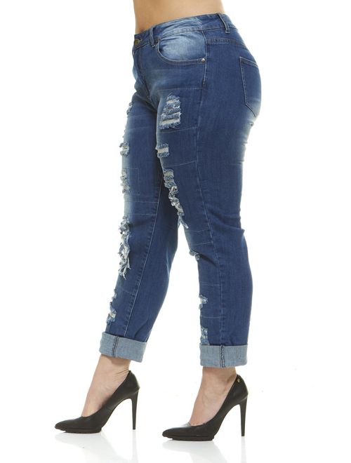 V.I.P.JEANS Women's Juniors Ripped Distressed Repaired Skinny Jeans