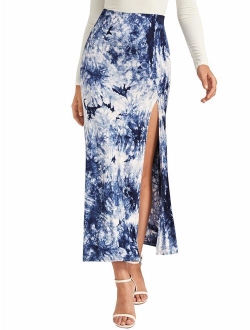 Women's Solid Color High Waist Side Split Maxi Skirt