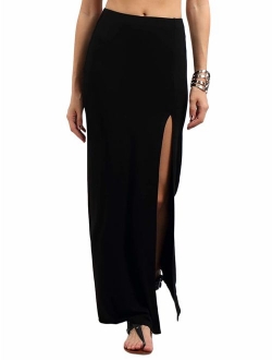 Women's Solid Color High Waist Side Split Maxi Skirt