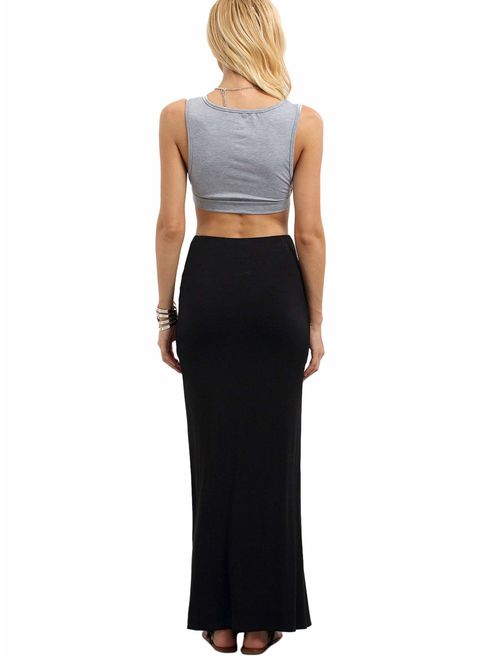 Verdusa Women's Solid Color High Waist Side Split Maxi Skirt