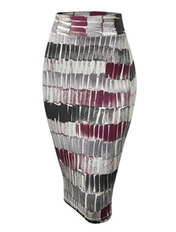 Women's Elastic Waist Stretch Bodycon Midi Knee Length Pencil Skirt for Office- Made in USA