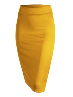 Women's Elastic Waist Stretch Bodycon Midi Knee Length Pencil Skirt for Office- Made in USA