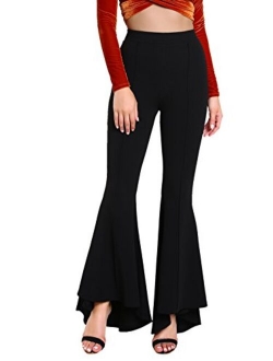 Women's Solid Flare Pants Stretchy Bell Bottom Trousers