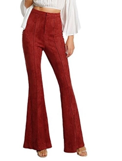 Women's Solid Flare Pants Stretchy Bell Bottom Trousers