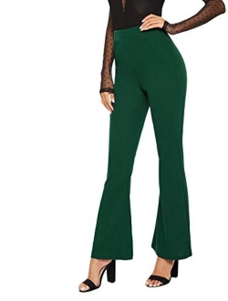 Women's Solid Flare Pants Stretchy Bell Bottom Trousers