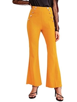 Women's Solid Flare Pants Stretchy Bell Bottom Trousers