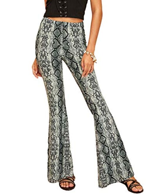 MAKEMECHIC Women's Solid Flare Pants Stretchy Bell Bottom Trousers