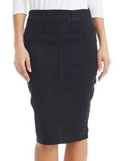 ESTEEZ Women's Denim Pencil Skirt- Stretch Jean Knee Length - Brooklyn