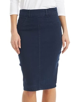 ESTEEZ Women's Denim Pencil Skirt- Stretch Jean Knee Length - Brooklyn