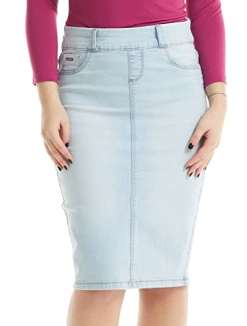 ESTEEZ Women's Denim Pencil Skirt- Stretch Jean Knee Length - Brooklyn