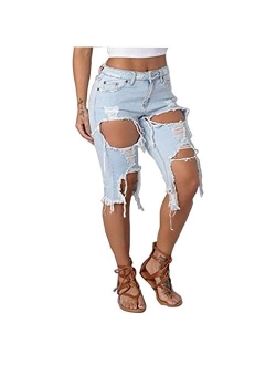 Women Sexy Destroyed Ripped Bermuda Shorts Outfit Denim Cut Hot Pants Army Jeans