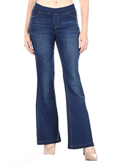 Flare Jeans for Women Ladies Elastic Pull-On Skinny Flared Bootcut Denim Jeggings