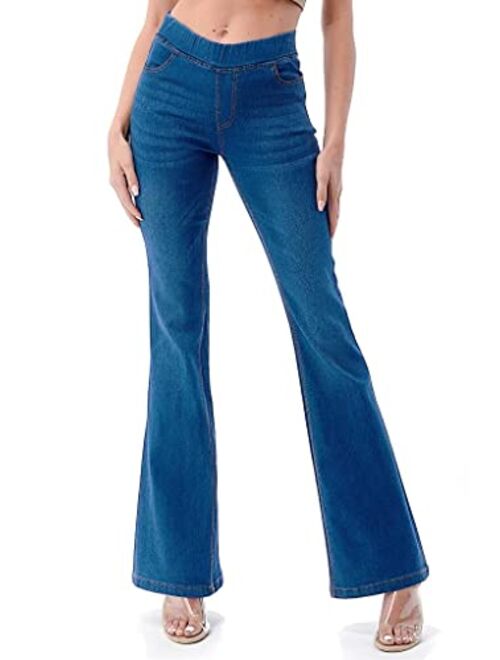 Flare Jeans for Women Ladies Elastic Pull-On Skinny Flared Bootcut Denim Jeggings