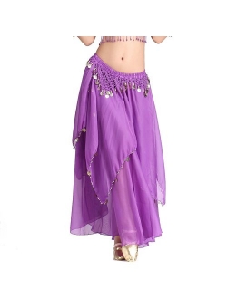 ZLTdream Women's Belly Dance Chiffon Skirt with Coins