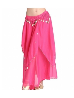 ZLTdream Women's Belly Dance Chiffon Skirt with Coins