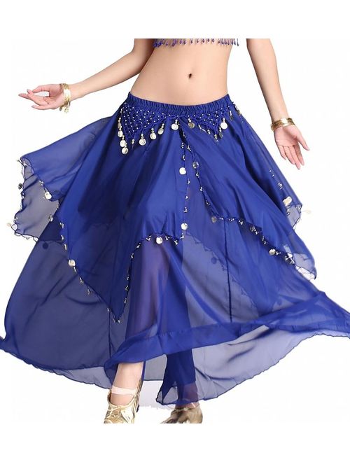 ZLTdream Women's Belly Dance Chiffon Skirt with Coins