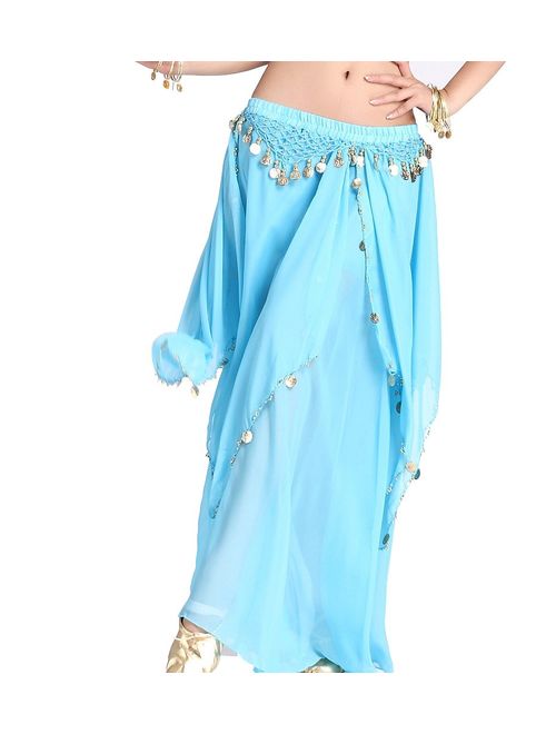 ZLTdream Women's Belly Dance Chiffon Skirt with Coins