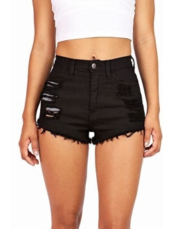 Vibrant Women's Juniors Denim High Waist Cutoff Shorts