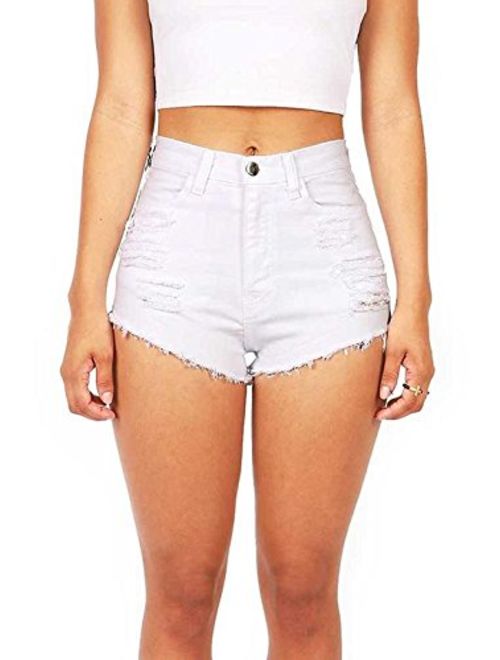 Vibrant Women's Juniors Denim High Waist Cutoff Shorts