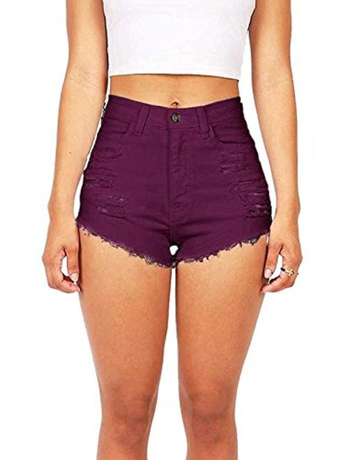 Vibrant Women's Juniors Denim High Waist Cutoff Shorts