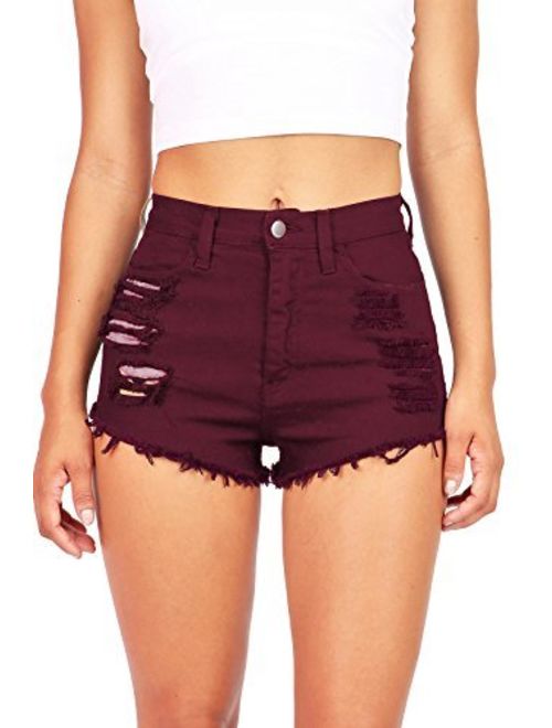 Vibrant Women's Juniors Denim High Waist Cutoff Shorts