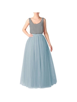 WDPL Wedding Planning A-line Maxi Long Tulle Skirt for Women Foor Length Evening Party Skirts