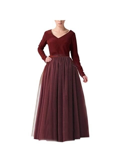 WDPL Wedding Planning A-line Maxi Long Tulle Skirt for Women Foor Length Evening Party Skirts