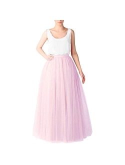 WDPL Wedding Planning A-line Maxi Long Tulle Skirt for Women Foor Length Evening Party Skirts