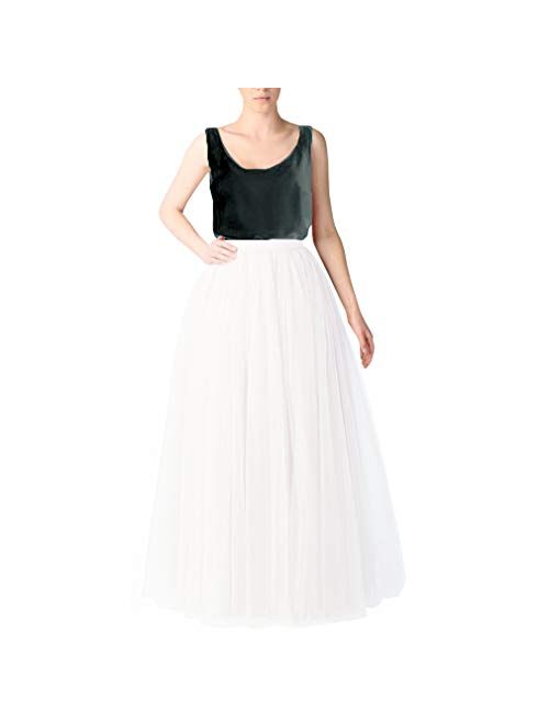 WDPL Wedding Planning A-line Maxi Long Tulle Skirt for Women Foor Length Evening Party Skirts