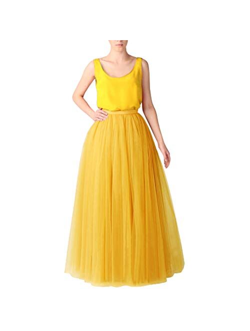 WDPL Wedding Planning A-line Maxi Long Tulle Skirt for Women Foor Length Evening Party Skirts