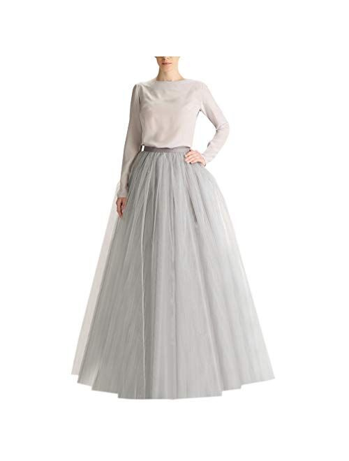 WDPL Wedding Planning A-line Maxi Long Tulle Skirt for Women Foor Length Evening Party Skirts