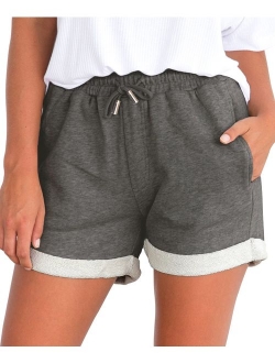 Tengo Women Summer Beach Shorts Juniors Folded Hem Shorts with Drawstring