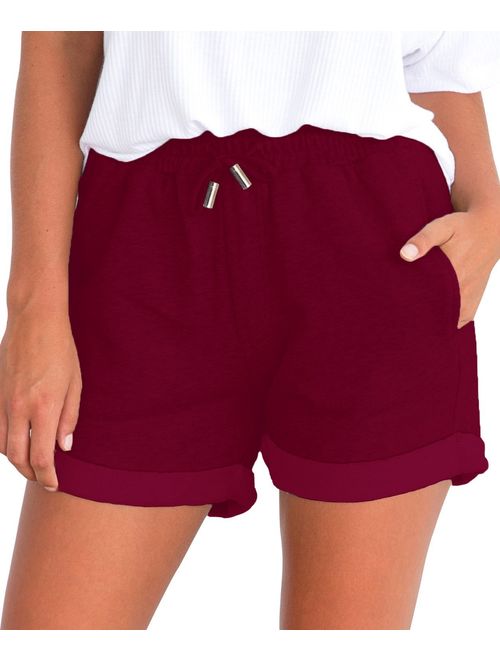 Tengo Women Summer Beach Shorts Juniors Folded Hem Shorts with Drawstring