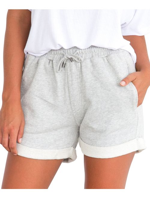 Tengo Women Summer Beach Shorts Juniors Folded Hem Shorts with Drawstring