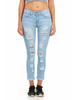 Skinny Ripped Jeans for Women Distressed Blue, Baby