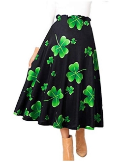 Naggoo Womens Casual Front Button A-Line Skirts High Waisted Midi Skirt with Pockets