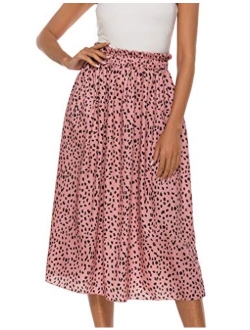 Naggoo Womens Casual Front Button A-Line Skirts High Waisted Midi Skirt with Pockets