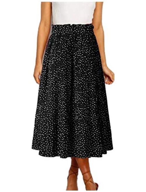 Naggoo Womens Casual Front Button A-Line Skirts High Waisted Midi Skirt with Pockets