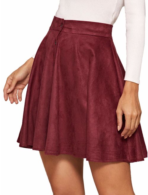 SheIn Women's Button Up Flare A-Line Corduroy Skater Cord Short Skirt