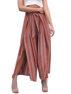 BerryGo Women's BohoHighWaistSplitStripeWideLegPants