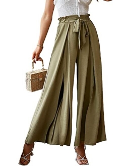 BerryGo Women's BohoHighWaistSplitStripeWideLegPants