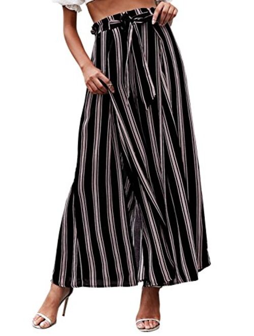 BerryGo Women's BohoHighWaistSplitStripeWideLegPants